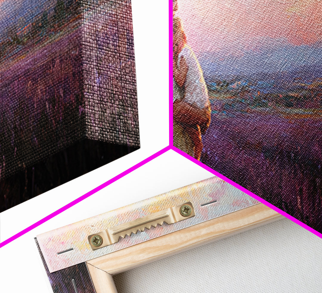 Mother And Baby Lavender Field Wall Art, Sunset Landscape Canvas Print, Purple Romantic Bedroom Decor Gift For Mom Home Decor