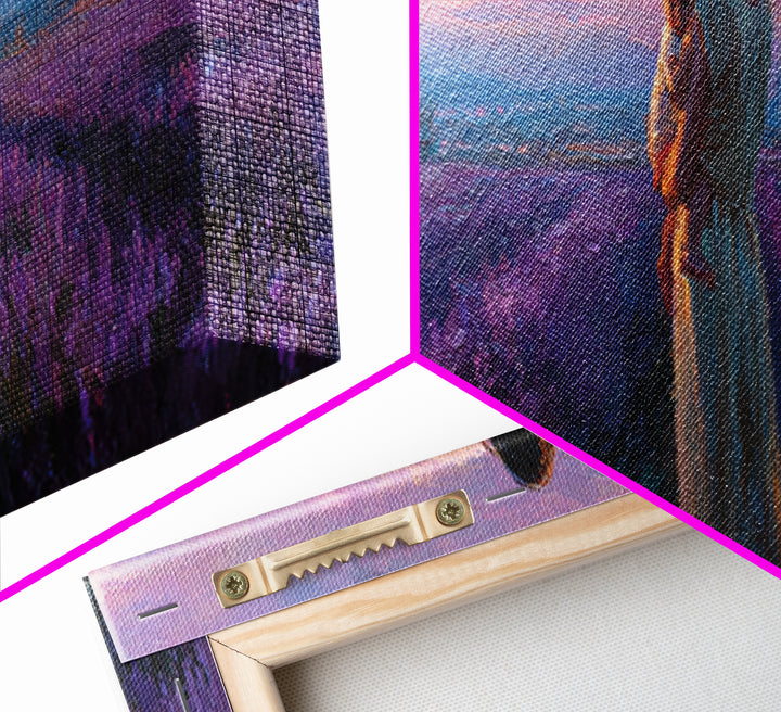 Mother And Baby Lavender Path Wall Art, Sunset Provence Landscape Framed Canvas Print, Romantic Bedroom Decor Gift For Mom