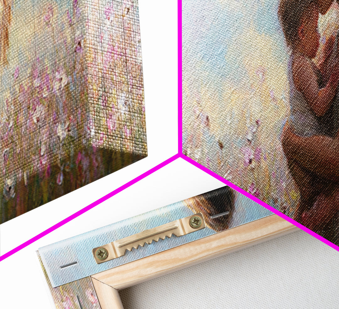 Tender Mother Holding Baby In Pastel Wildflowers Canvas Print, Motherhood Wall Art, Nursery Decor, Gift For Mom, Baby Shower Gift