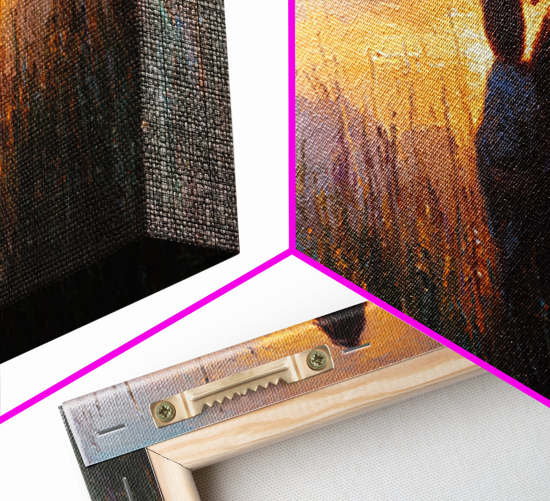 Sunset Meadow Mother And Baby Framed Canvas Print, Impressionist Wildflower Wall Decor, Motherhood Gift For Her, Living Room Art