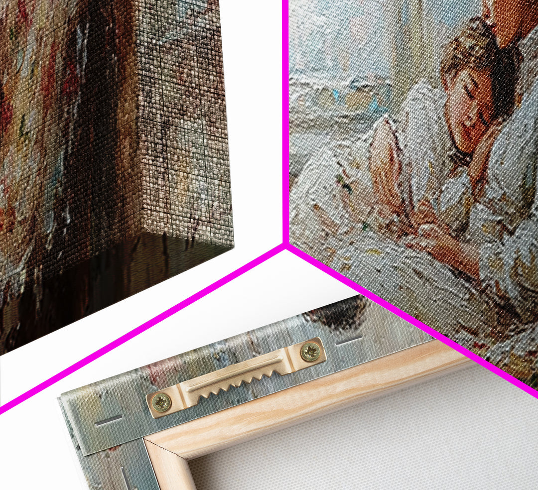 Sleeping Mother And Child On Floral Sofa Wall Art, Cozy Bedroom Decor, Impressionist Motherhood Canvas Print Gift For Mom