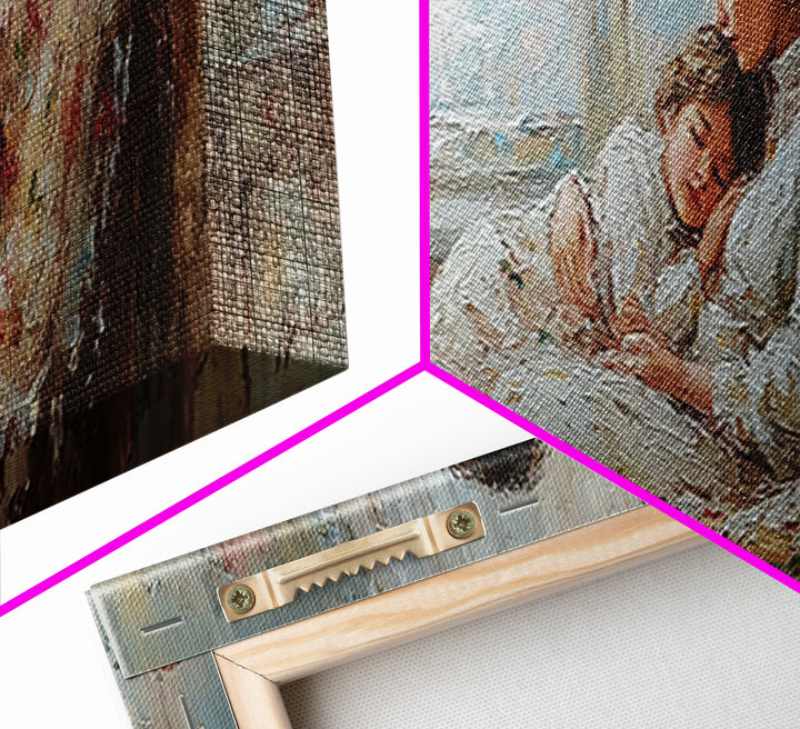 Sleeping Mother And Child On Floral Sofa Wall Art, Cozy Bedroom Decor, Impressionist Motherhood Canvas Print Gift For Mom