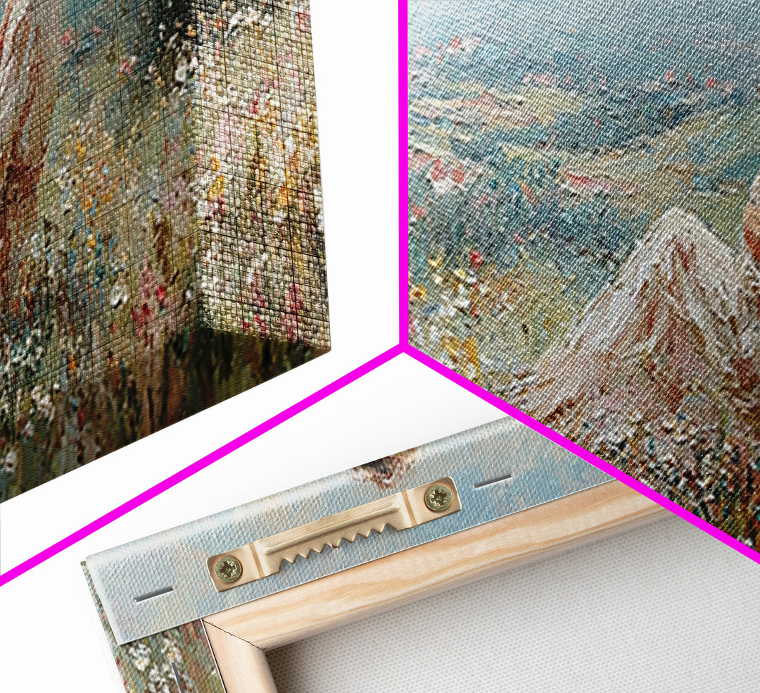 Mother Holding Baby In Sunlit Meadow Canvas Print, Panoramic Landscape Wall Art, Floral Nursery Decor, Housewarming Gift