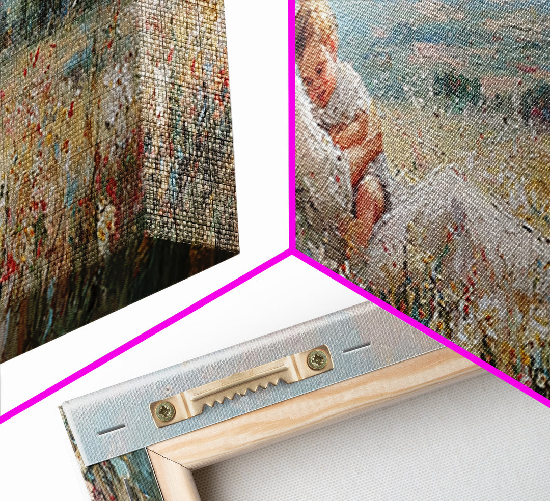 Mother And Baby Resting In Wildflowers Wall Art, Impressionist Landscape Canvas Print, Feminine Nursery Decor, Gift For Mom