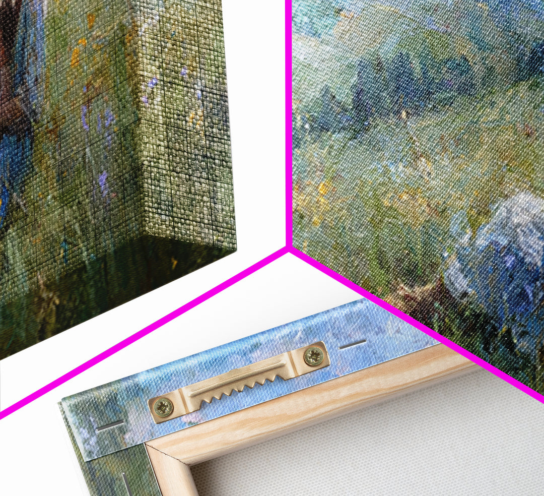 Mother And Child In Blue Mountain Meadow Canvas Print, Impressionist Landscape Wall Art, Peaceful Bedroom Decor, Gift For Her