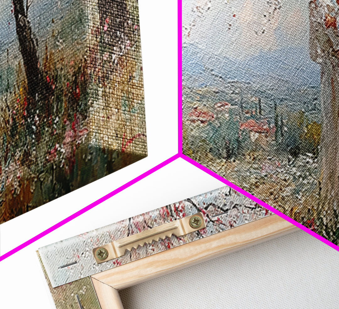 Mother And Baby Under Blossoming Tree Framed Canvas Print, Impressionist Spring Landscape Wall Decor, Nursery Art Gift For Her