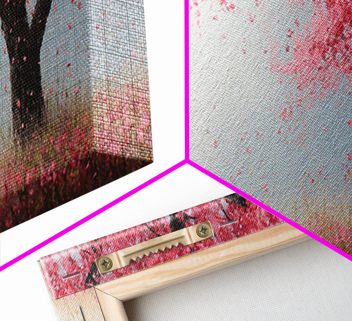 Mother And Infant Beneath Pink Cherry Blossoms Wall Art, Romantic Spring Nursery Decor, Feminine Canvas Art Gift For Her