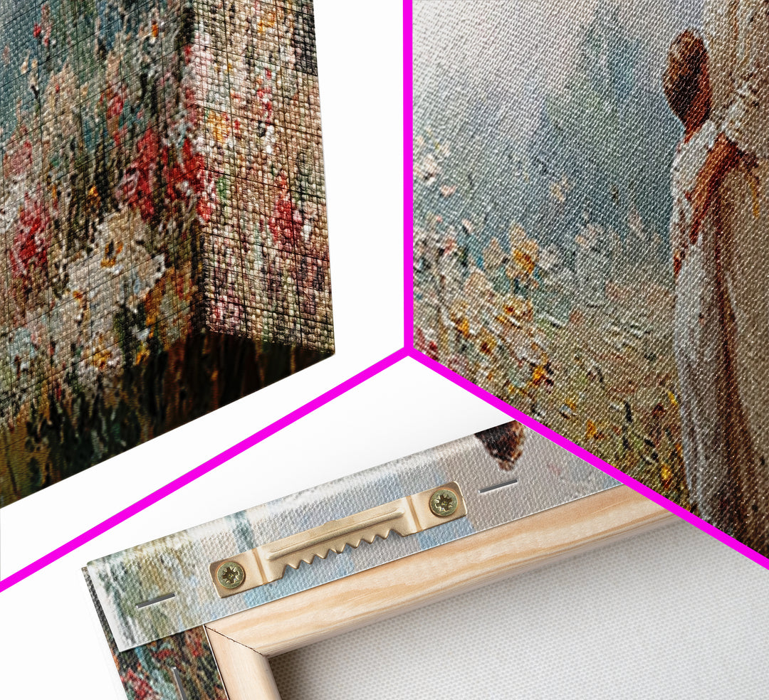 Guardian Angel With Child Framed Canvas Print, Spiritual Wall Art, Nursery Decor, Christian Gift, Wildflower Landscape Art