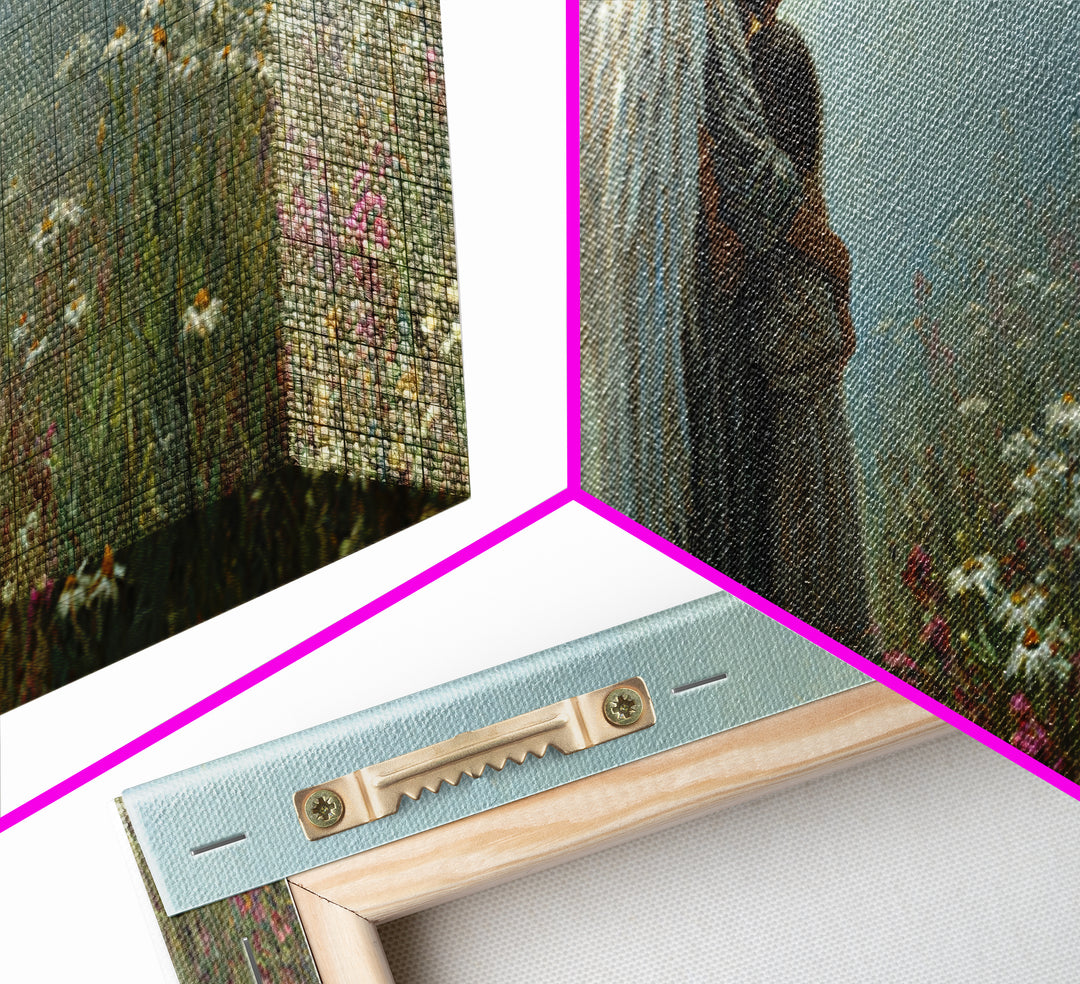 Angel And Little Girl Meadow Wall Art, Christian Nursery Decor, Spiritual Canvas Art, Wildflower Landscape, Calming Gift