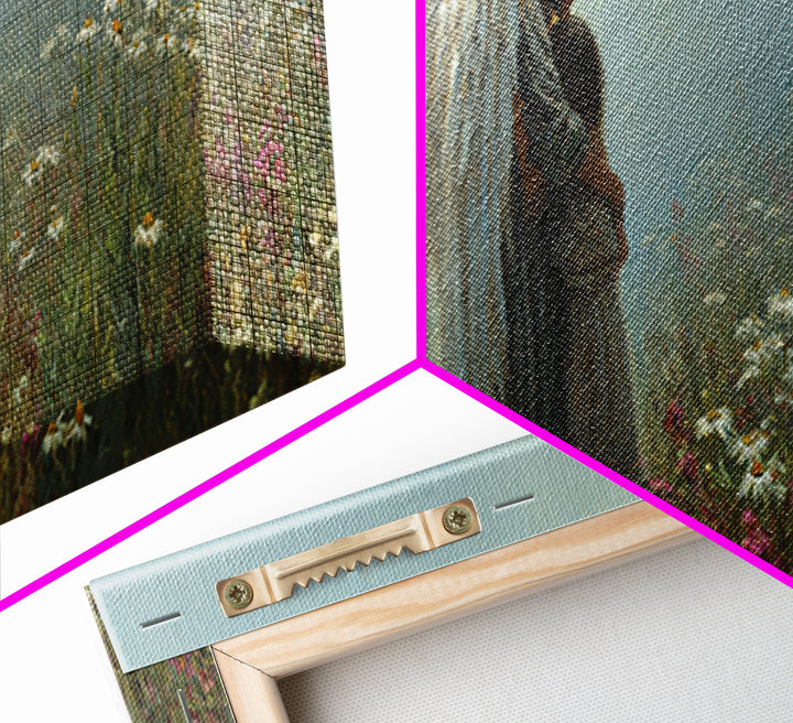 Angel And Little Girl Meadow Wall Art, Christian Nursery Decor, Spiritual Canvas Art, Wildflower Landscape, Calming Gift