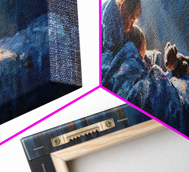 Mother Reading To Child In Blue Bedroom Wall Art, Moody Impressionist Bedtime Print, Cozy Nursery Decor, Above Bed Gift For Mom