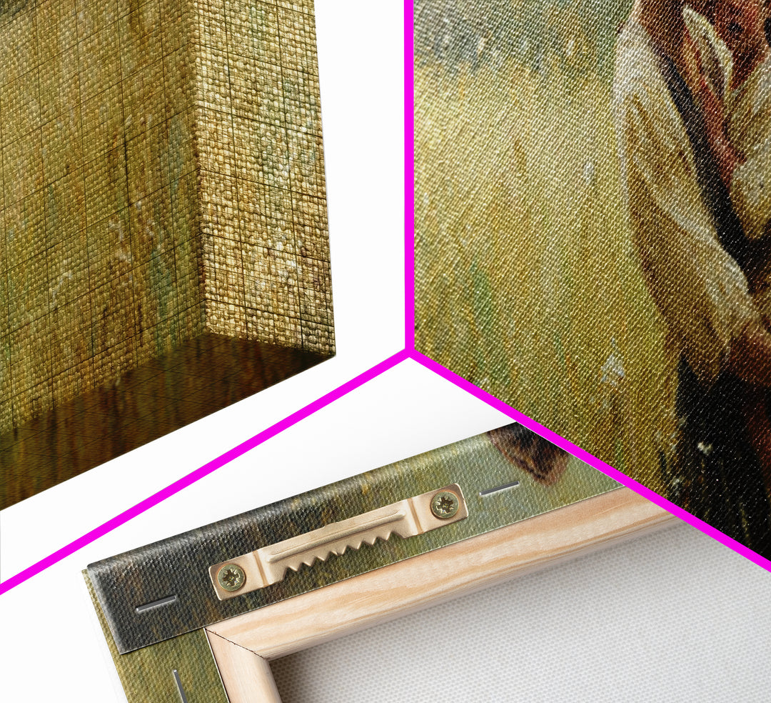 Mother Holding Toddler In Golden Field Framed Canvas Print, Impressionist Landscape Wall Art, Rustic Farmhouse Nursery Decor