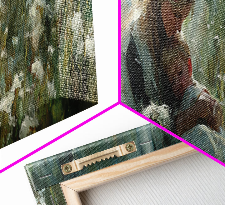 Blonde Guardian Angel With Baby Wall Art, Serene Wildflower Meadow Canvas Print, Christian Nursery Decor, Gift For Her, Home Decor