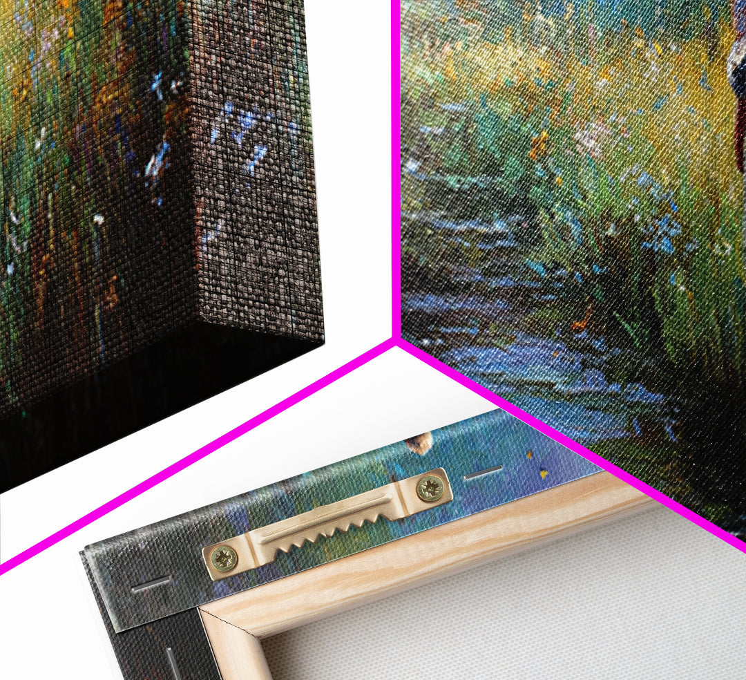 Mother And Child Beside Moonlit Stream Wall Art, Firefly Meadow Canvas Print, Spiritual Nursery Decor, Gift For Mom, Home Decor