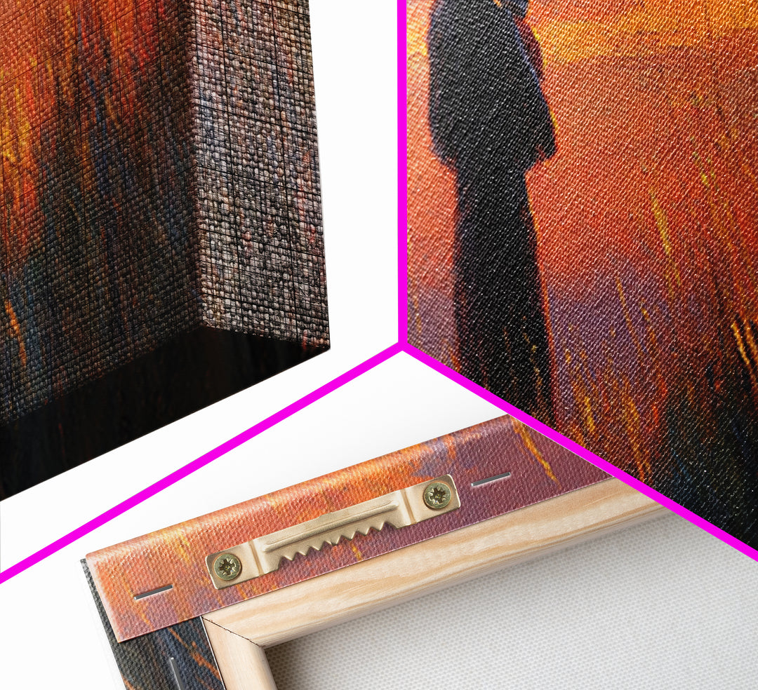 Mother And Baby Silhouette In Golden Field Wall Art, Sunset Landscape Painting, Warm Home Decor, Gift For Mom, Canvas Print