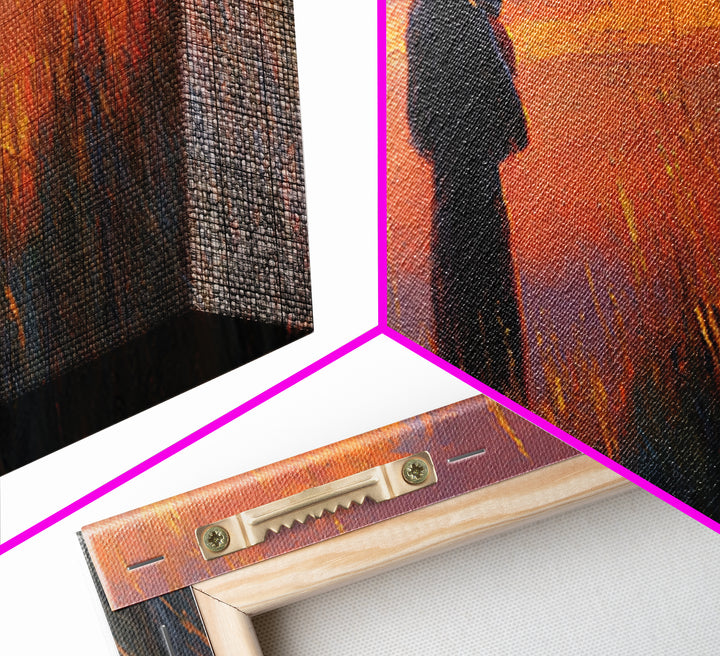 Mother And Baby Silhouette In Golden Field Wall Art, Sunset Landscape Painting, Warm Home Decor, Gift For Mom, Canvas Print