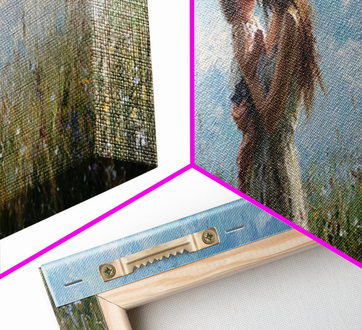 Mother Holding Baby In Wildflower Meadow Wall Art, Impressionist Floral Nursery Decor, Mothers Day Gift, Serene Living Room Print