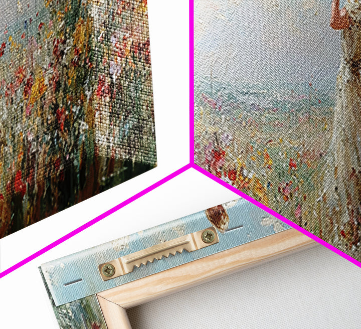 Mother Lifting Baby By Seaside Wildflowers Wall Art, Impressionist Coastal Canvas Print, Nursery Decor, Mothers Day Gift