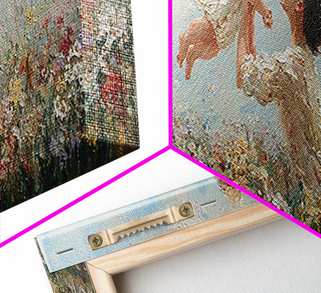 Mother Tossing Baby Above Wildflower Meadow Framed Canvas Print, Joyful Floral Wall Art, Nursery Decor, Mothers Day Gift