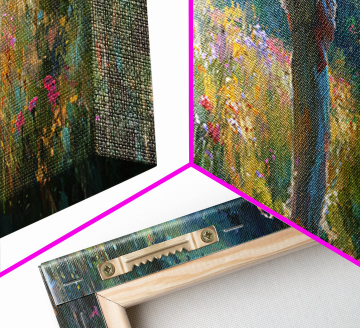 Mother And Baby In Sunlit Wildflower Path Wall Art, Impressionist Landscape Canvas Print, Nursery Decor Gift For Mom And Her