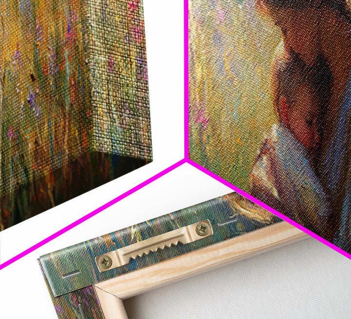 Mother And Sleeping Baby In Glowing Meadow Wall Art, Impressionist Framed Canvas Print, Nursery Decor Gift For Mom And Her