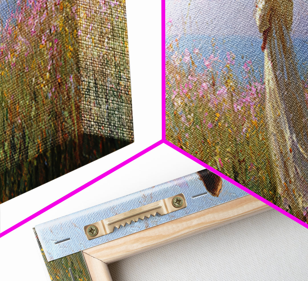 Mother Holding Baby In Open Wildflower Field Wall Art, Impressionist Landscape Canvas Print, Feminine Nursery Decor Gift