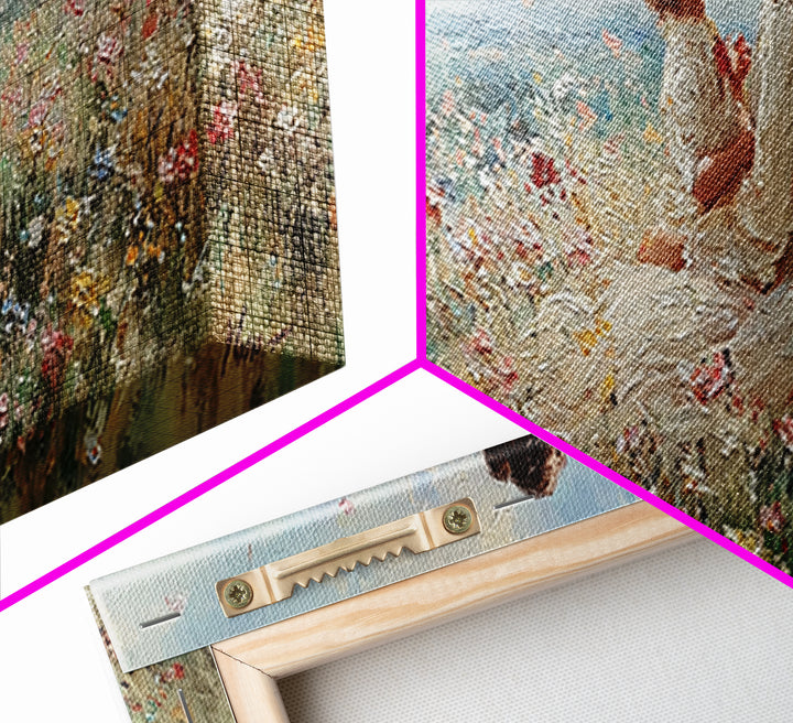 Mother Kissing Child In Butterfly Meadow Wall Art, Panoramic Framed Canvas Print, Floral Nursery Decor, New Mom Gift For Her