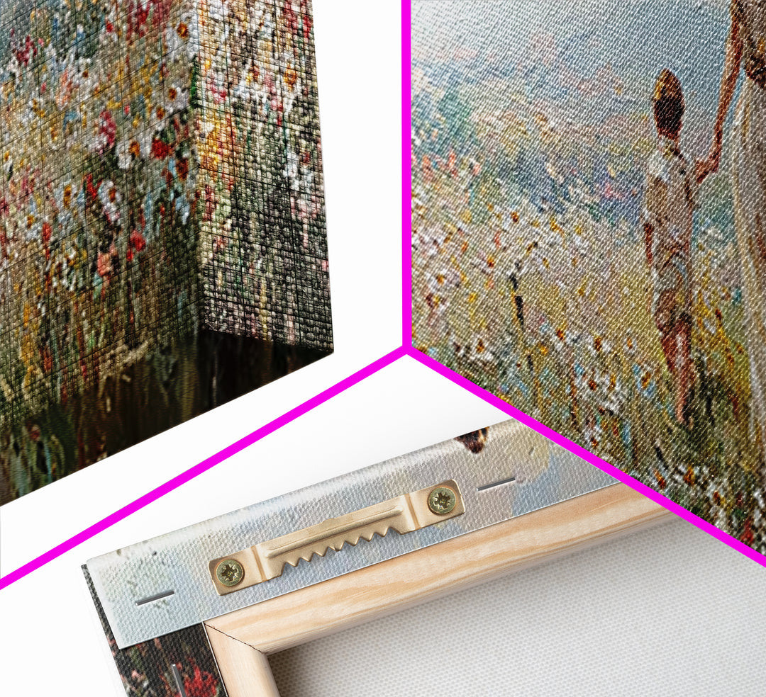Mother And Child Walking Through Wildflower Meadow Wall Art, Panoramic Canvas Print, Coastal Decor, Nursery Art, Gift For Mom
