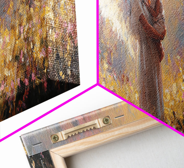 Glowing Angel Mother And Child In Flower Field Wall Art, Impressionist Framed Canvas Print, Christian Nursery Decor Gift