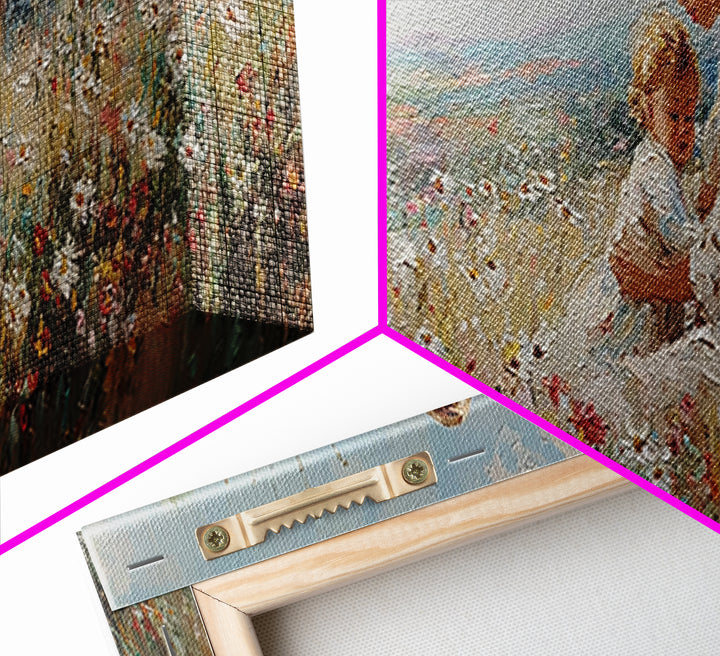 Mother And Toddler In Sunny Wildflower Meadow Framed Canvas Print, Impressionist Wall Art, Nursery Decor, Gift For Mom, Home Decor