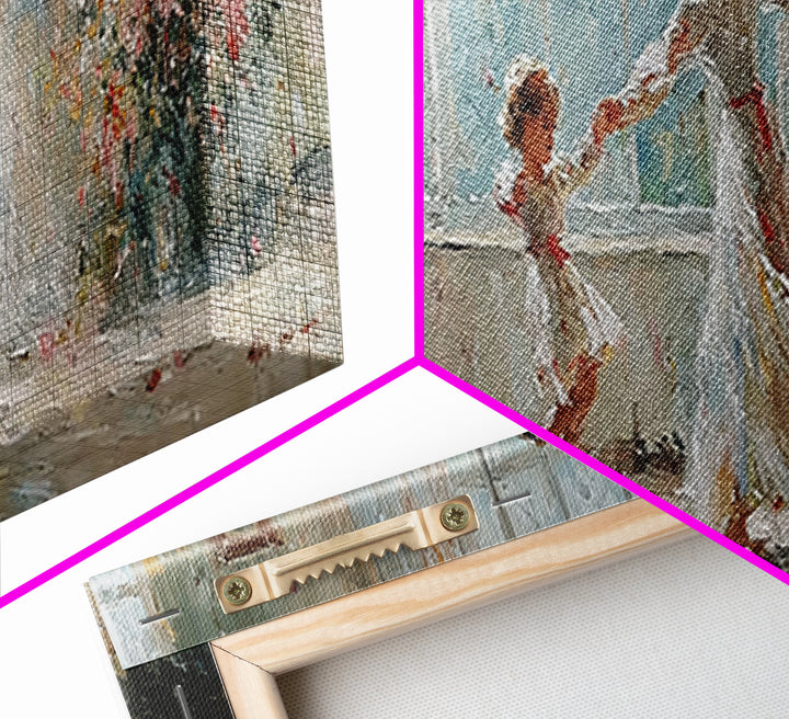 Mother And Daughter Dancing In White Dress Wall Art, Floral Window Interior, Feminine Wall Decor, Fine Art Print, Bedroom Decor