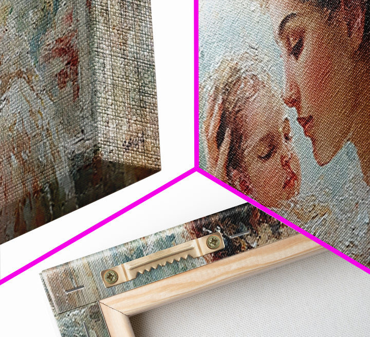 Mother Cuddling Sleeping Baby Near Window Wall Art, Impressionist Motherhood Canvas Print, Floral Nursery Decor, Gift For Mom
