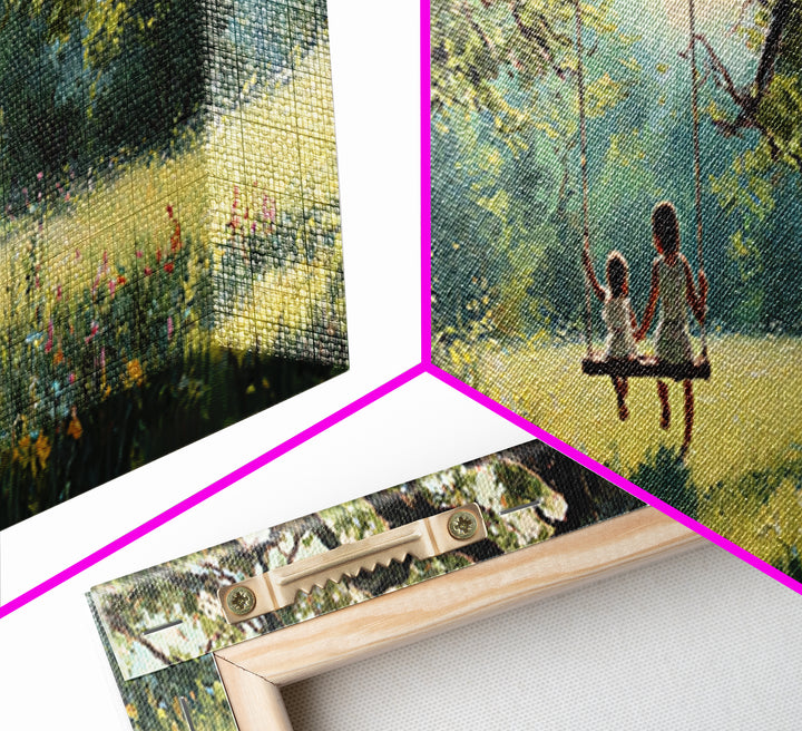 Children On Tree Swing Beneath Ancient Oak Wall Art, Whimsical Nursery Decor, Woodland Kids Room Art, Housewarming Gift Idea