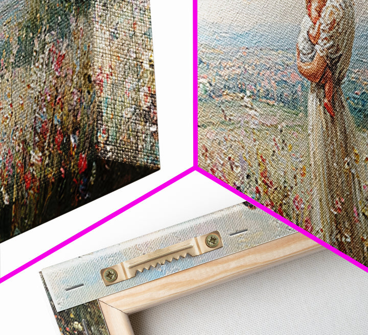 Mother Holding Baby In Hilltop Wildflower Meadow Wall Art, Panoramic Landscape Canvas Print, Nursery Decor, Gift For Mom
