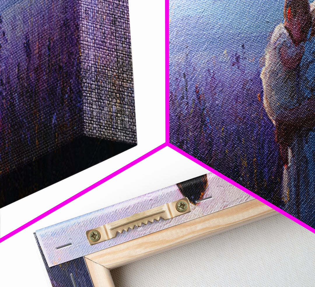Mother Holding Baby At Lavender Sunset Wall Art, Moody Purple Landscape, Framed Canvas Print, Nursery Decor, Gift For Mom