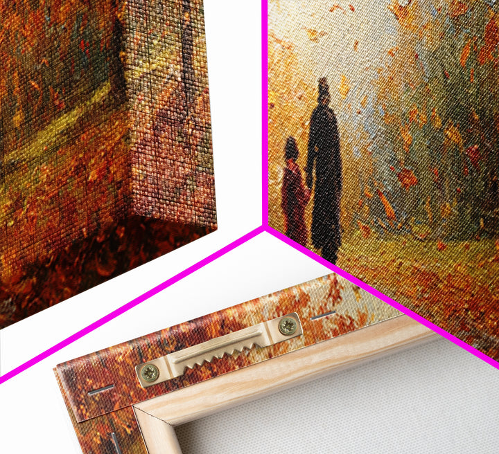 Parent And Child Strolling Golden Autumn Park Wall Art, Large Horizontal Canvas Print, Fall Landscape Decor, Housewarming Gift