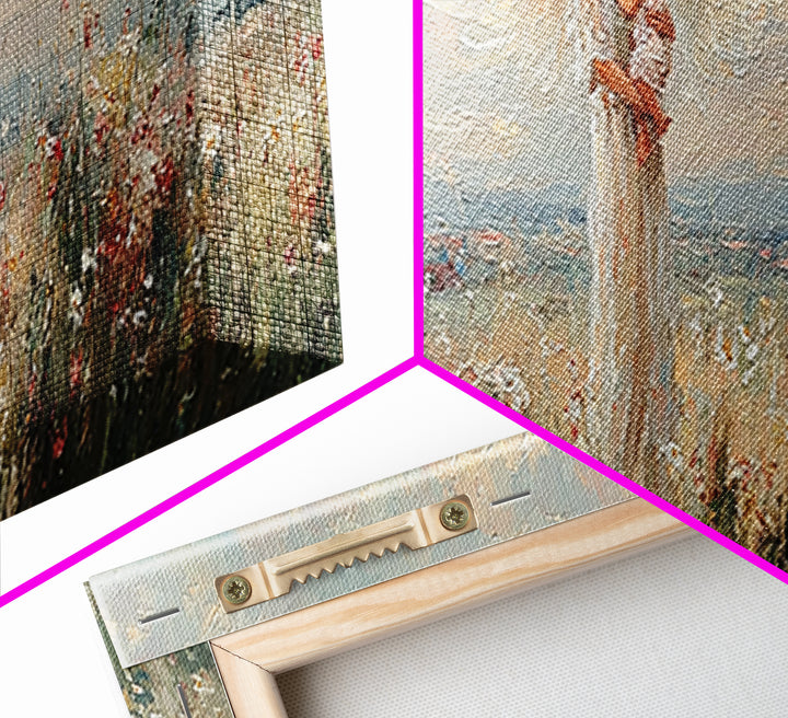 Mother Holding Baby In Blooming Meadow Wall Art, Panoramic Canvas Print, Floral Nursery Decor, Gift For Mom, Above Bed Art