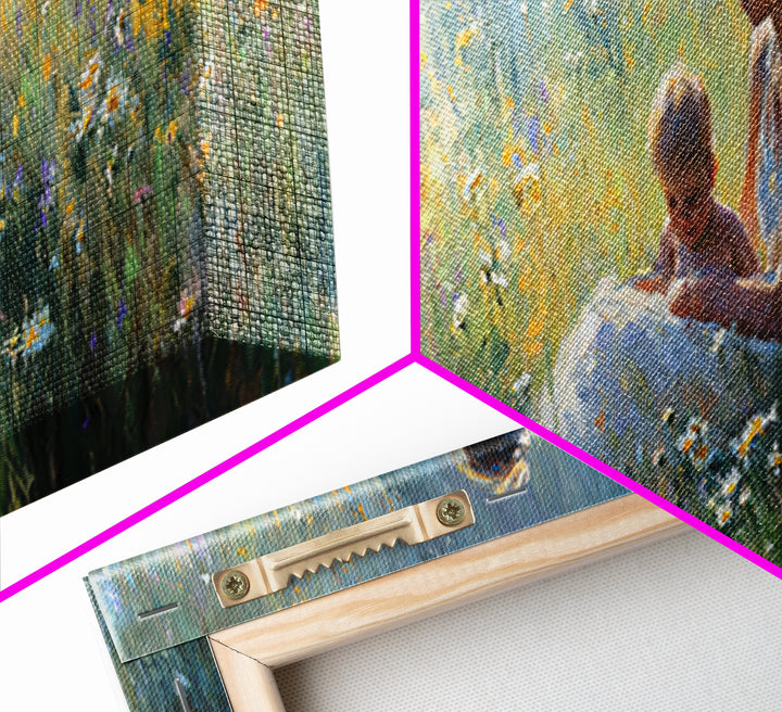 Sunlit Mother And Baby Meadow Wall Art, Impressionist Wildflower Landscape Print, Nursery Decor, Above Bed Canvas Home Decor
