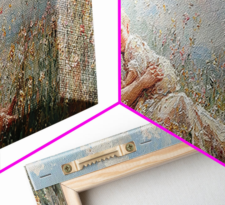 Mother And Baby In Wildflower Meadow Wall Art, Impressionist Nursery Decor, Floral Canvas Art, Gift For Mom, Bedroom Decor