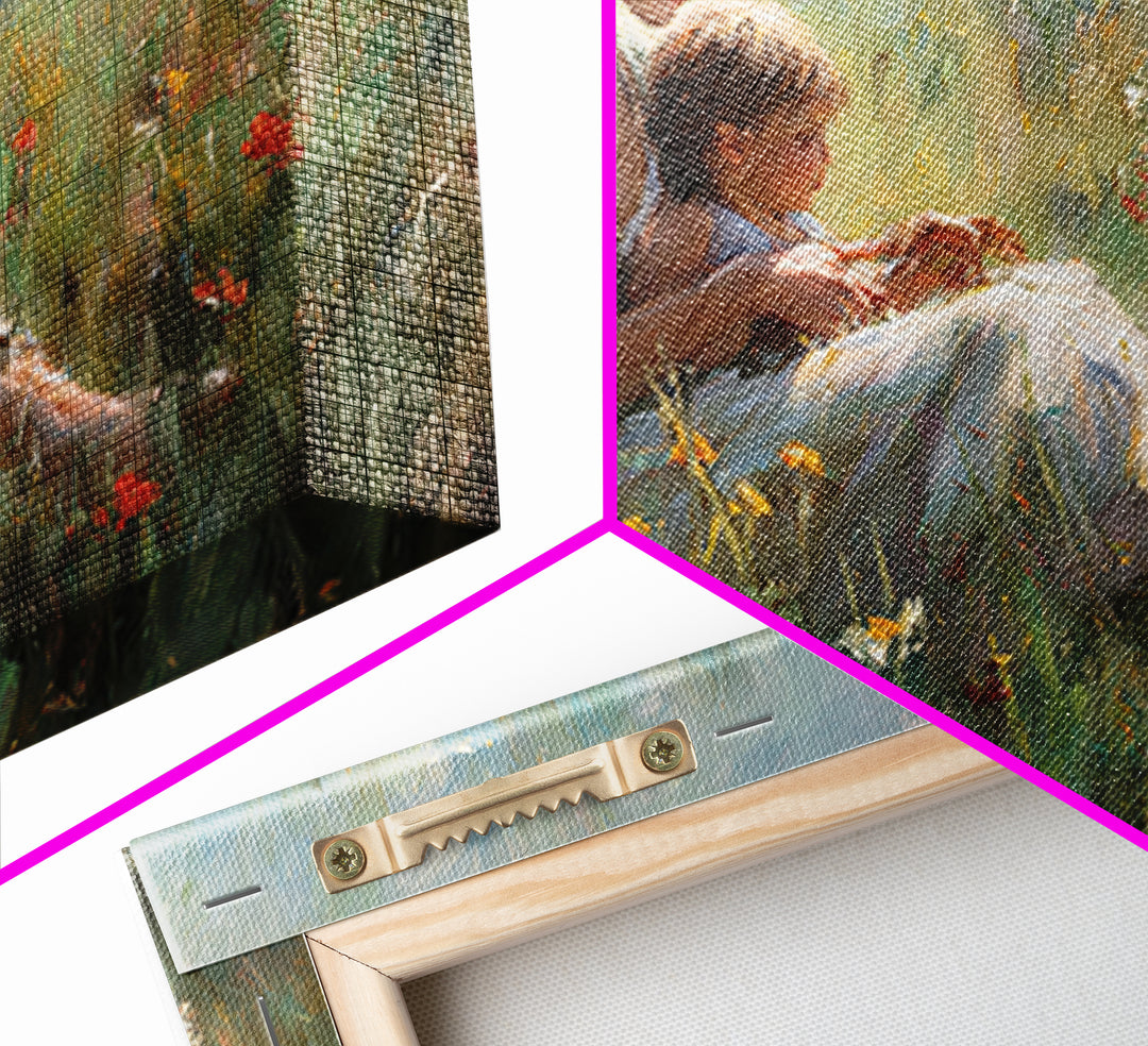 Mother Nursing Baby In Poppy Meadow Wall Art, Soft Impressionist Oil Painting Print, Feminine Nursery Decor Gift For Her