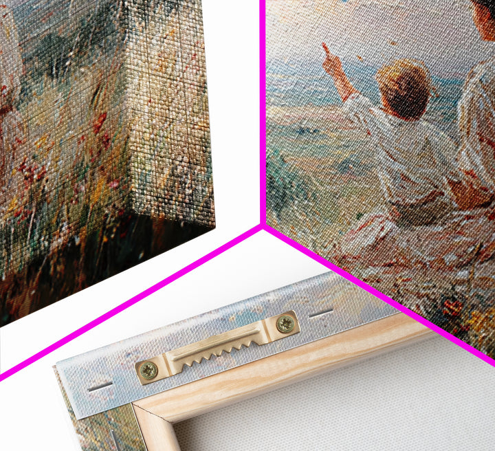 Mother And Child Watching Horizon Canvas Print, Impressionist Meadow Wall Art, Calming Landscape Decor Above Sofa Gift For Her
