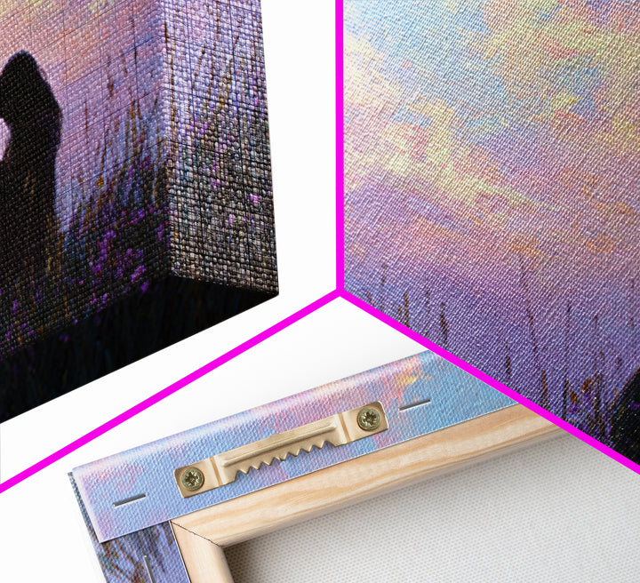 Silhouette Mother And Baby Sunset Canvas Print, Romantic Bedroom Wall Art, Pastel Sky Decor, Gift For Mom, Spiritual Home Decor