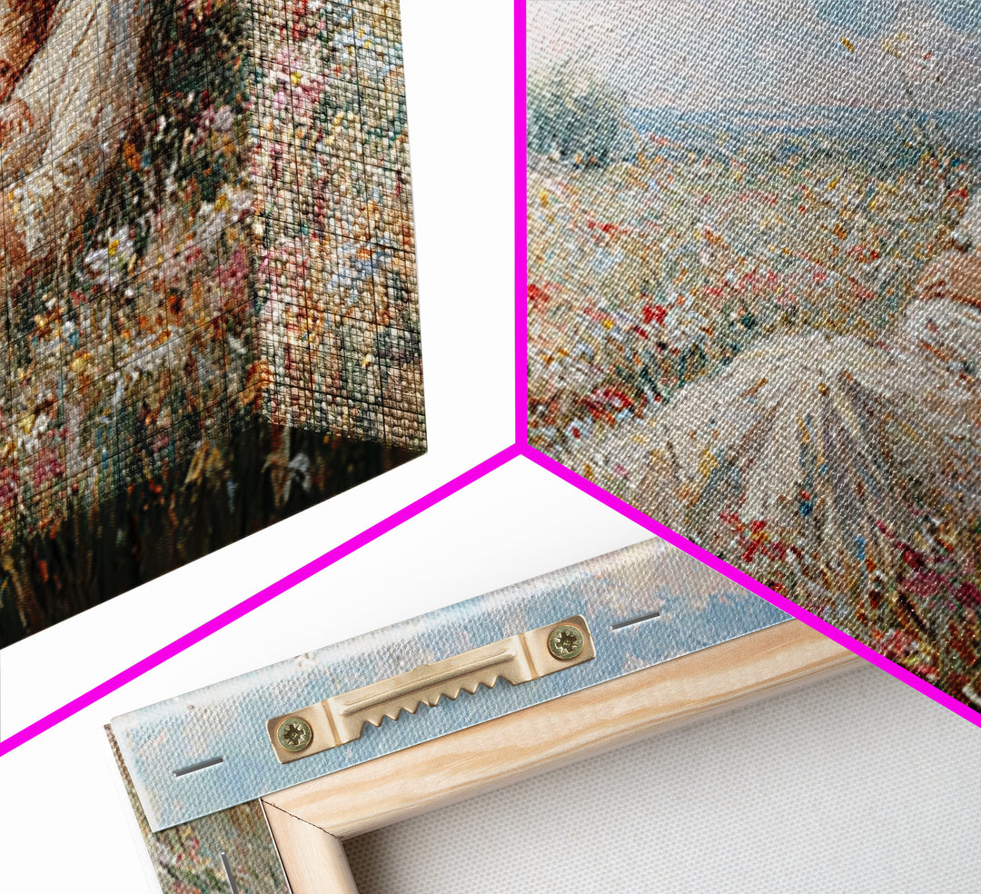 Mother Cradling Baby In Summer Meadow Canvas Print, Floral Wall Art, Impressionist Painting, Nursery Decor, Gift For Mom