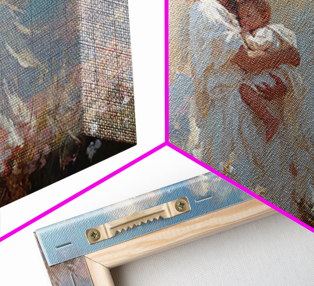 Guardian Angel Holding Baby Framed Canvas Print, Christian Wall Art, Nursery Decor, Spiritual Gift, Baby Shower Gift For Mom