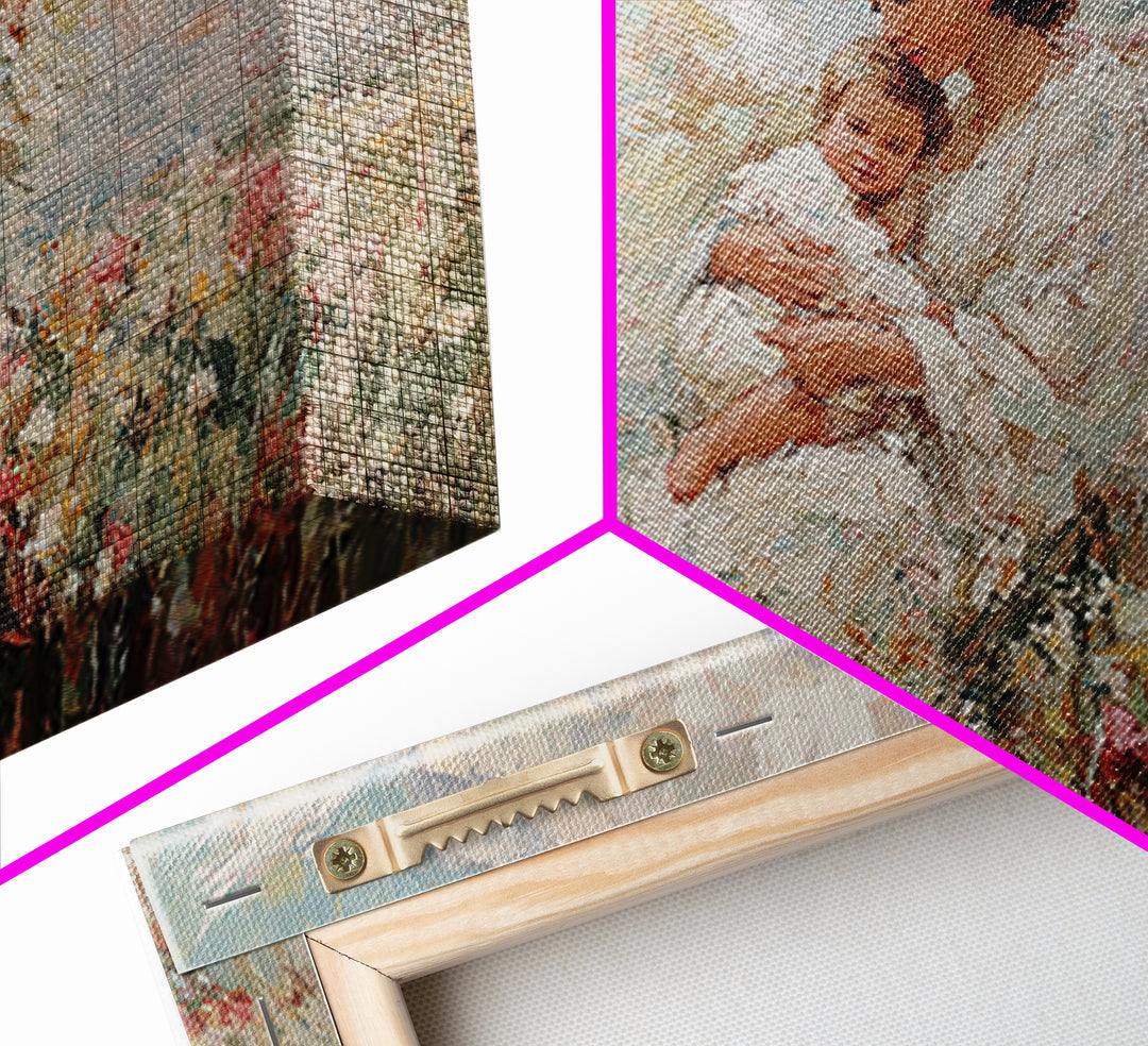 Angel Mother And Baby In Wildflower Meadow Canvas Print, Christian Wall Art, Nursery Decor, Spiritual Gift, Baby Shower Gift
