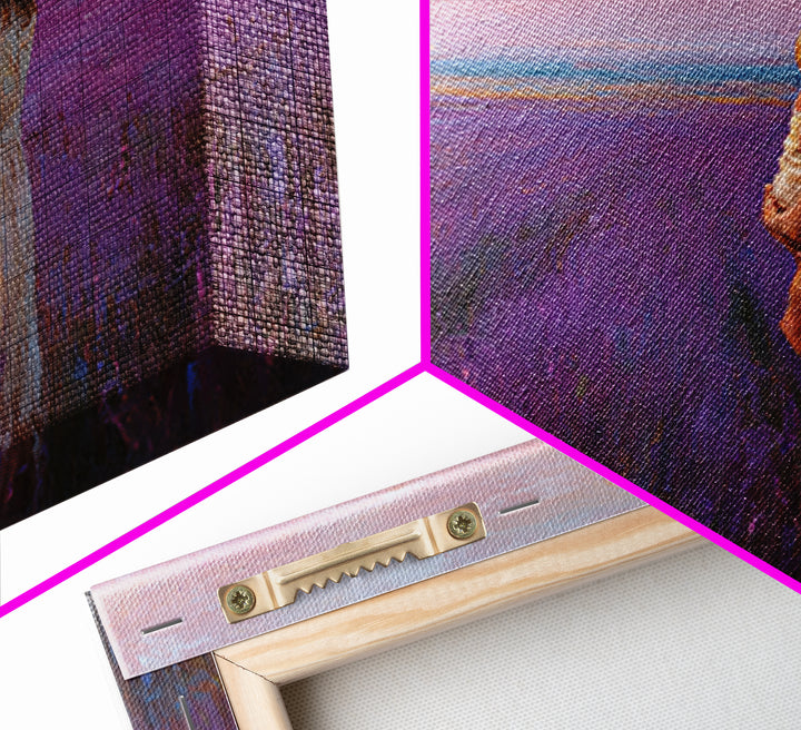 Mother And Baby In Lavender Field Sunset Wall Art, Purple Landscape Print, Romantic Nursery Decor, Gift For Her, Calming Bedroom Decor