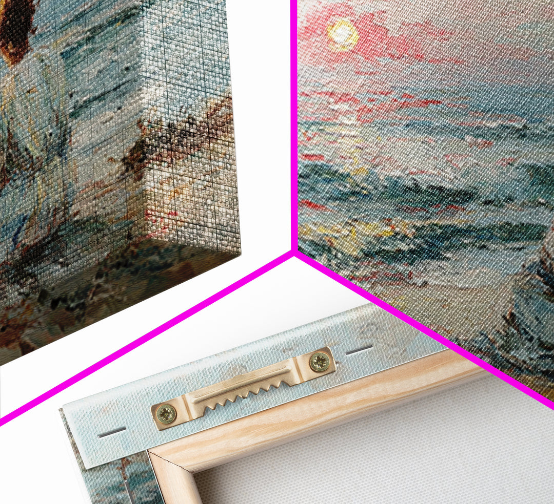 Mother And Child Watching Soft Seaside Sunset Canvas Print, Coastal Wall Art, Ocean Decor, Gift For Mom, Living Room Art