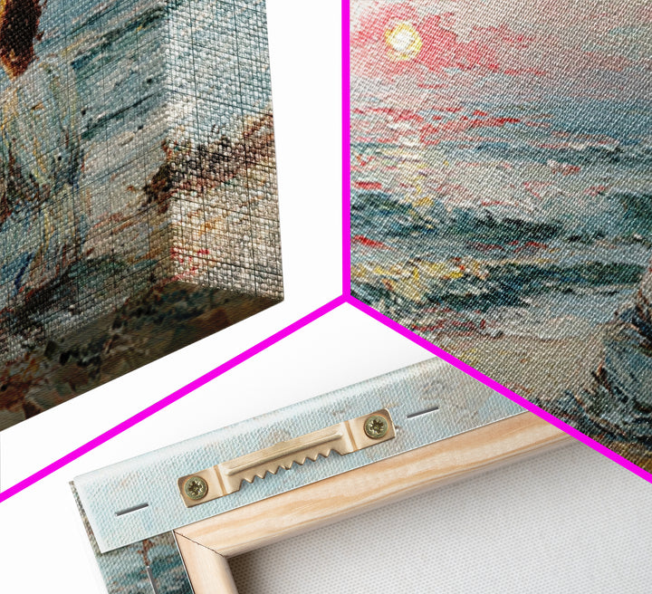 Mother And Child Watching Soft Seaside Sunset Canvas Print, Coastal Wall Art, Ocean Decor, Gift For Mom, Living Room Art