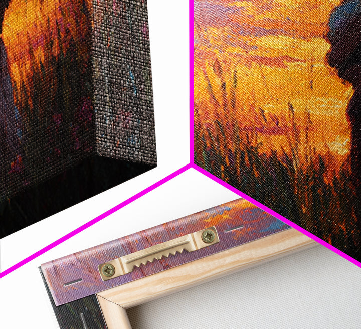 Mother And Baby Silhouette In Tall Grass Sunset Wall Art, Warm Meadow Canvas Print, Boho Nursery Decor, Gift For Mom, Bedroom Wall Art