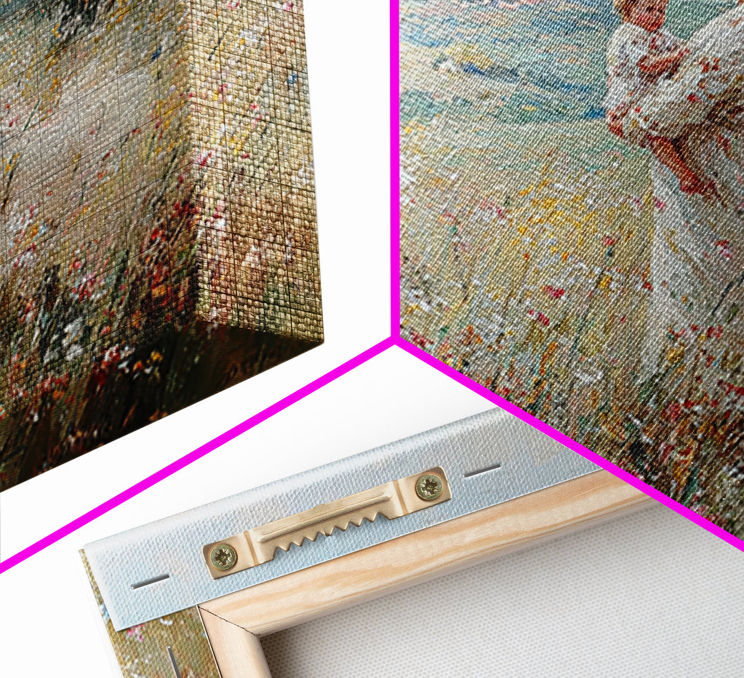 Standing Mother With Baby In Wildflower Valley Canvas Print, Impressionist Floral Landscape, Nursery Decor, Gift For Mom